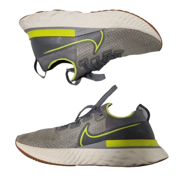 Nike React Fly Knit Size 8 Mens Gray and Neon - Picture 4 of 9